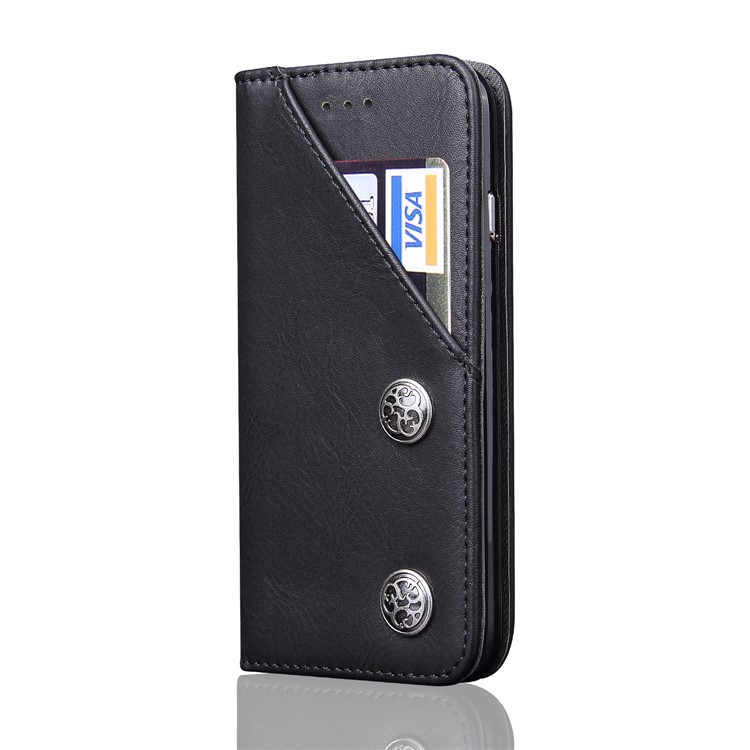 Bronze Grain PU Leather Folio Cover with Inside and Outside Card Slots for Samsung Galaxy S8 G950 - Black-2