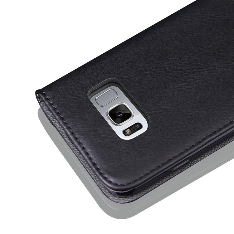 Bronze Grain PU Leather Folio Cover with Inside and Outside Card Slots for Samsung Galaxy S8 G950 - Black-4