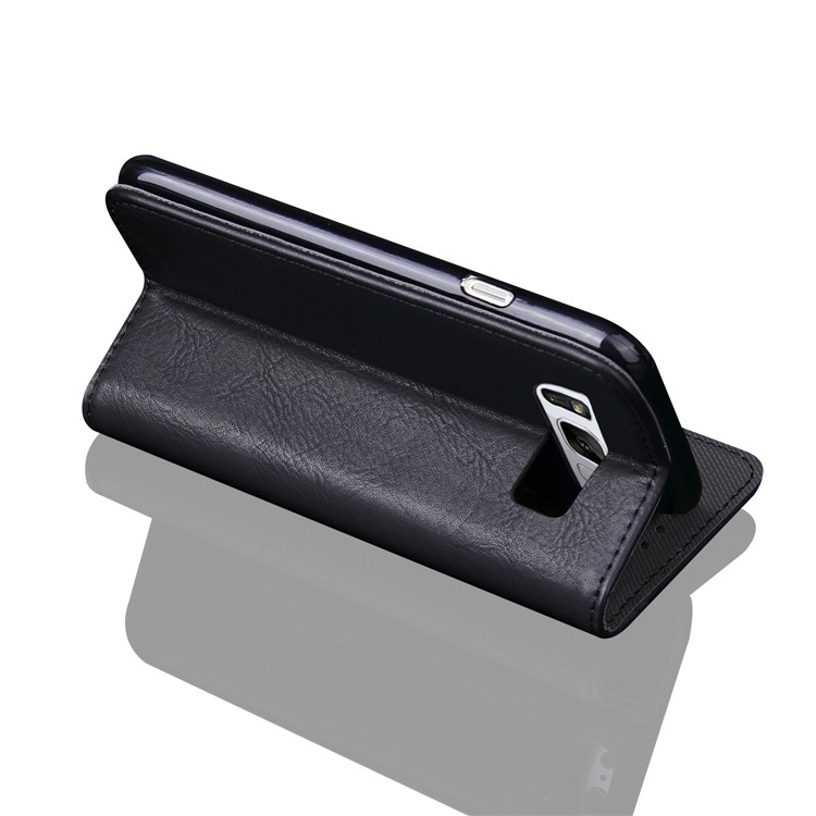 Bronze Grain PU Leather Folio Cover with Inside and Outside Card Slots for Samsung Galaxy S8 G950 - Black-5