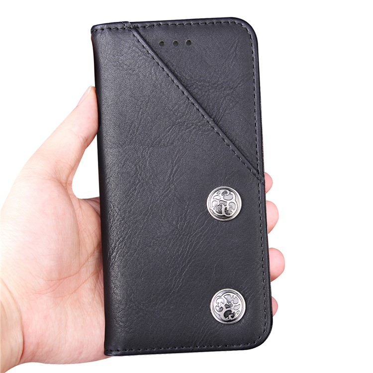 Bronze Grain PU Leather Folio Cover with Inside and Outside Card Slots for Samsung Galaxy S8 G950 - Black-8