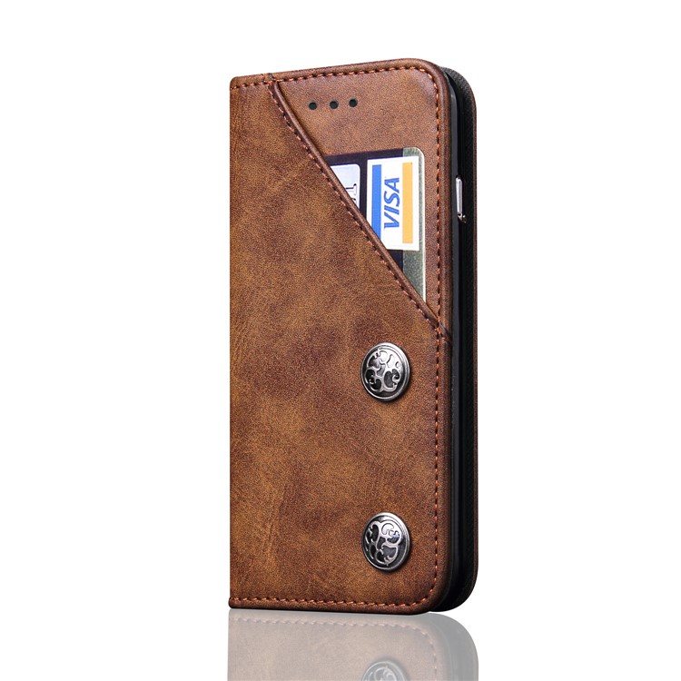 For Samsung Galaxy S8 G950 Bronze Grain Auto-absorbed Leather Mobile Case with Card Slots - Brown-2