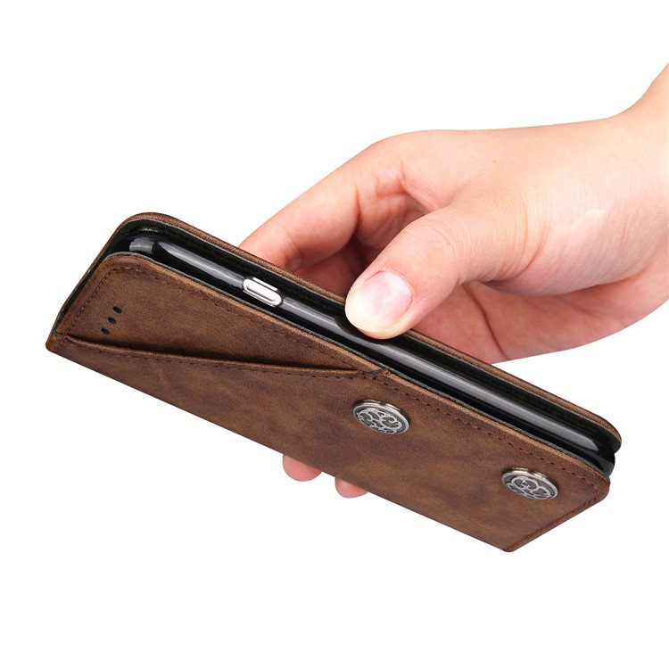 For Samsung Galaxy S8 G950 Bronze Grain Auto-absorbed Leather Mobile Case with Card Slots - Brown-8