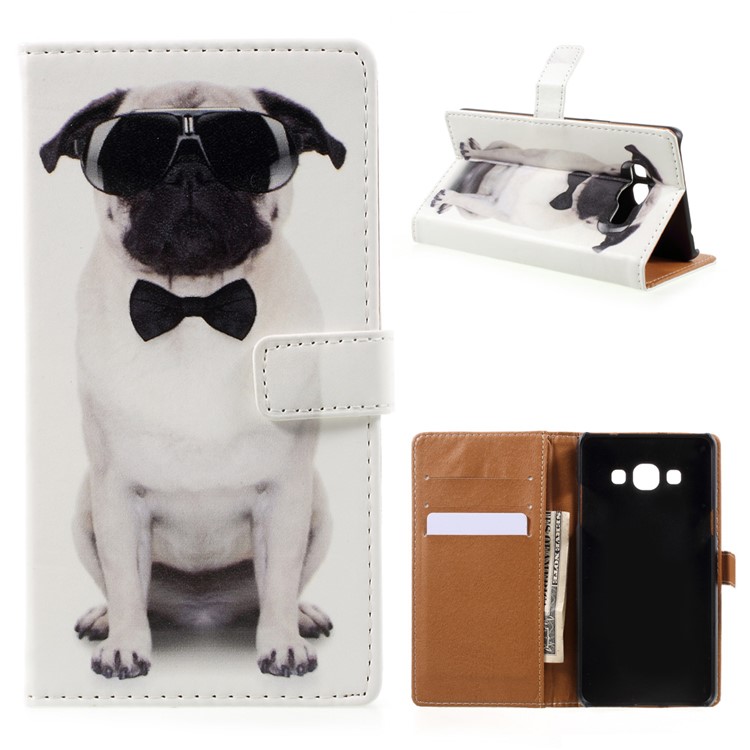 Pattern Printing Leather Wallet Stand Cellphone Case for Samsung Galaxy J3 Pro - Dog Wearing Sunglasses-1