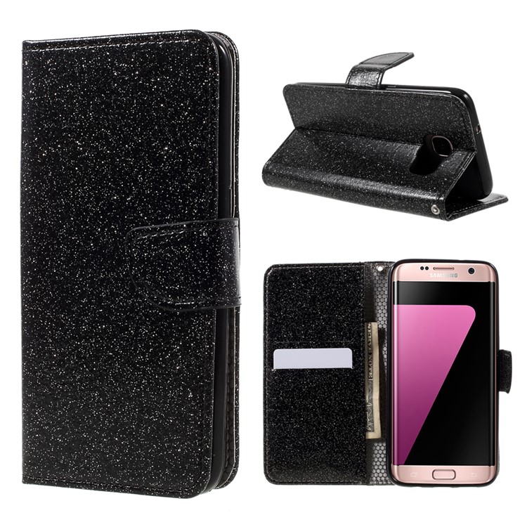 Flash Powder Leather Wallet Case for Samsung Galaxy S7 edge SM-G935 - Black-1