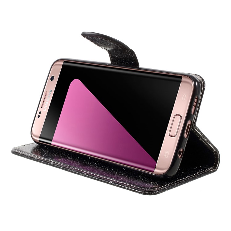 Flash Powder Leather Wallet Case for Samsung Galaxy S7 edge SM-G935 - Black-4