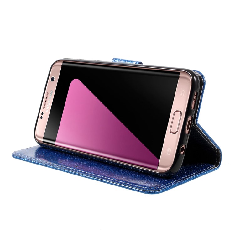 Flash Powder Leather Wallet Case Accessory for Samsung Galaxy S7 edge SM-G935 - Blue-4