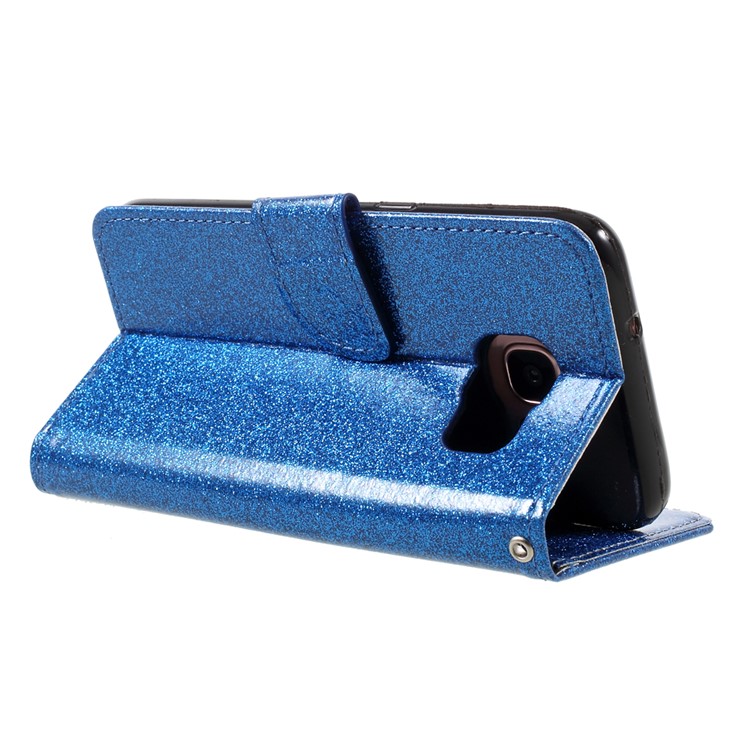 Flash Powder Leather Wallet Case Accessory for Samsung Galaxy S7 edge SM-G935 - Blue-5