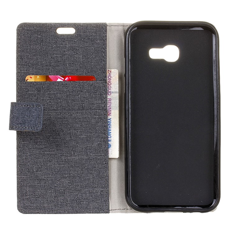 Linen Cloth Leather Wallet Mobile Case for Samsung Galaxy Xcover 4 - Black-4