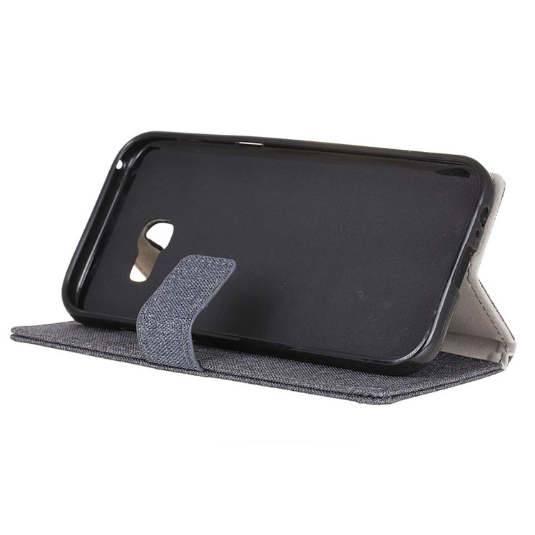 Linen Cloth Leather Wallet Mobile Case for Samsung Galaxy Xcover 4 - Black-5