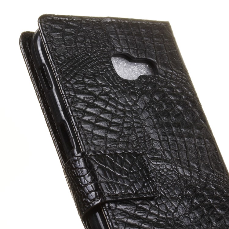 Crocodile Leather Flip Folio Stand Wallet Case for Samsung Galaxy Xcover 4 - Black-3
