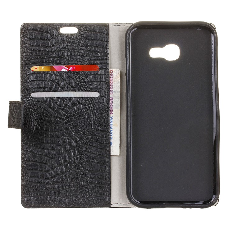 Crocodile Leather Flip Folio Stand Wallet Case for Samsung Galaxy Xcover 4 - Black-4