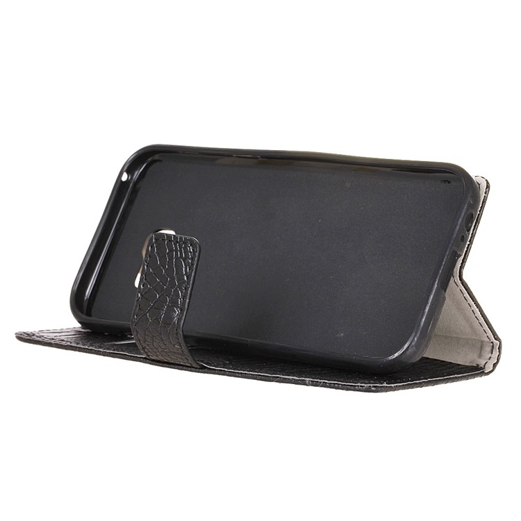 Crocodile Leather Flip Folio Stand Wallet Case for Samsung Galaxy Xcover 4 - Black-5