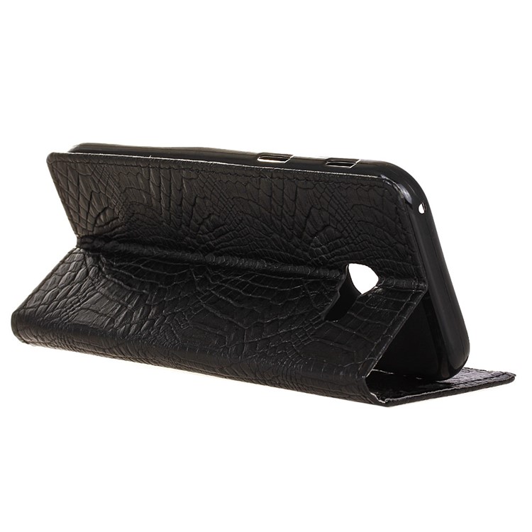 Crocodile Leather Flip Folio Stand Wallet Case for Samsung Galaxy Xcover 4 - Black-6