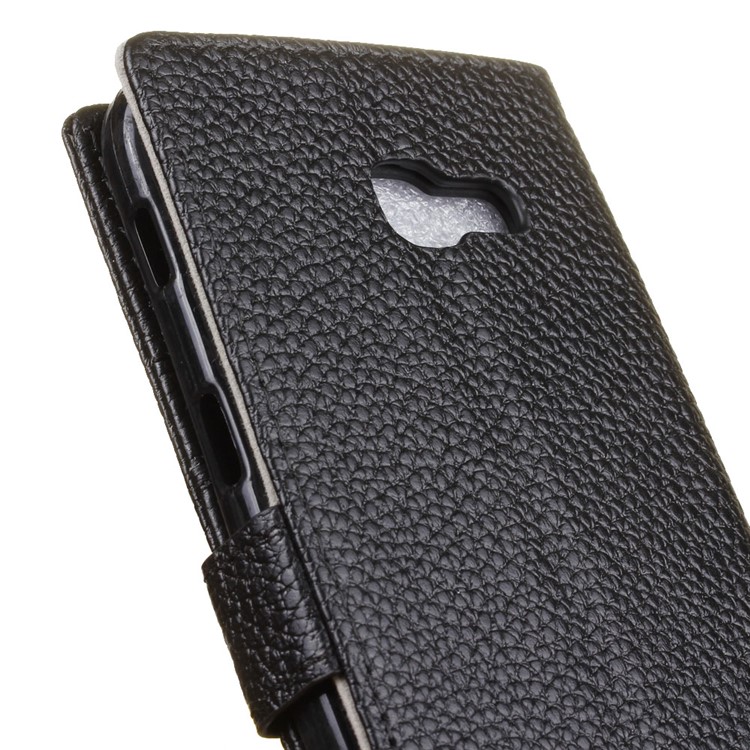 Litchi Grain Genuine Leather Wallet Mobile Case for Samsung Galaxy Xcover 4 - Black-3