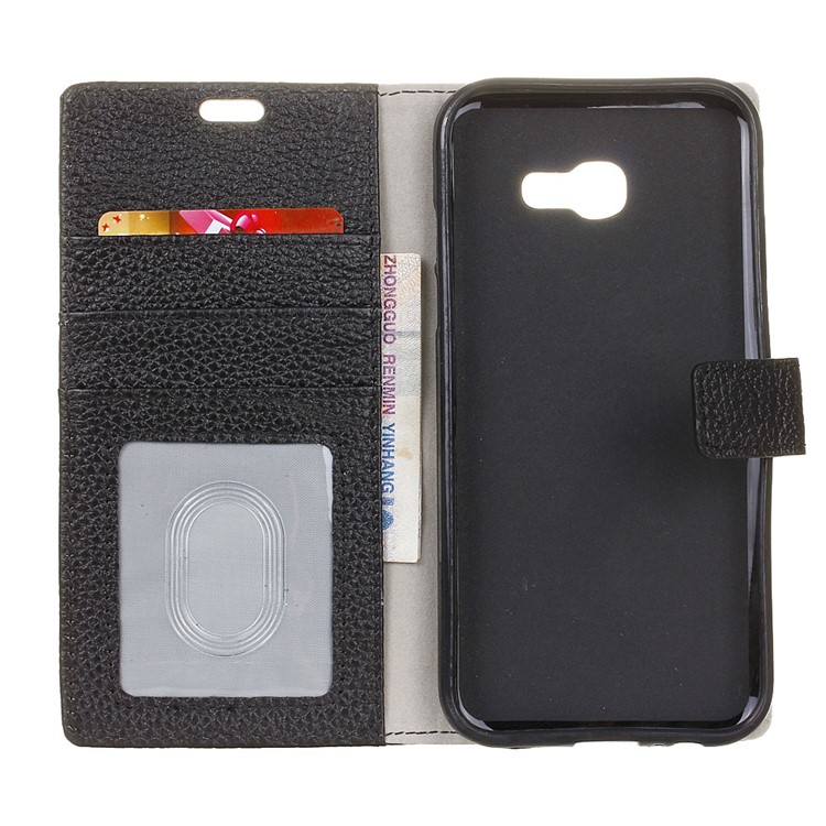 Litchi Grain Genuine Leather Wallet Mobile Case for Samsung Galaxy Xcover 4 - Black-4