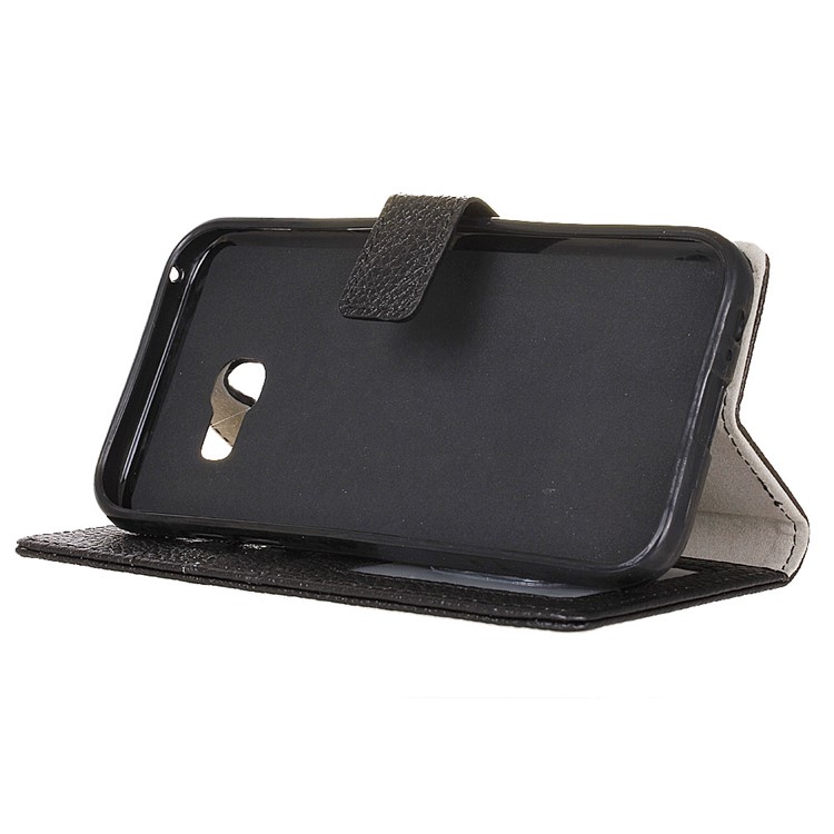 Litchi Grain Genuine Leather Wallet Mobile Case for Samsung Galaxy Xcover 4 - Black-5