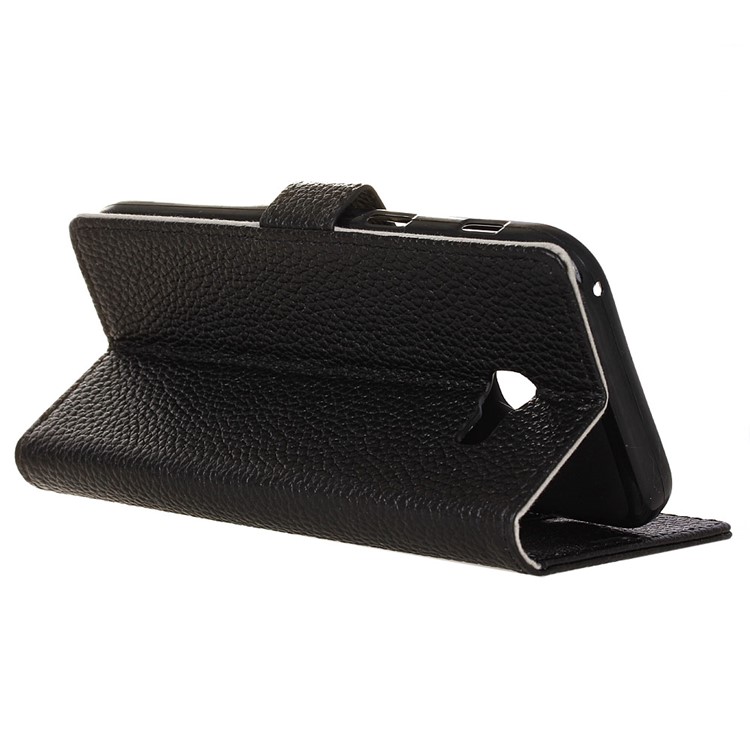 Litchi Grain Genuine Leather Wallet Mobile Case for Samsung Galaxy Xcover 4 - Black-6