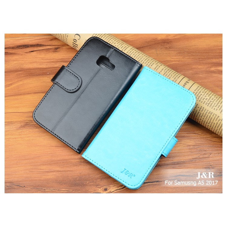 J&R Crazy Horse Leather Wallet Stand Case for Samsung Galaxy A5 (2017) - Black-13