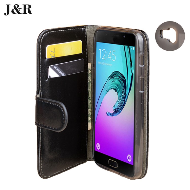 J&R Crazy Horse Leather Wallet Stand Case for Samsung Galaxy A5 (2017) - Black-2