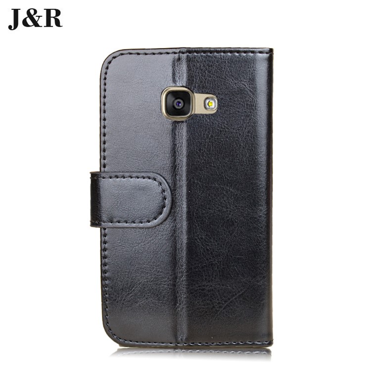 J&R Crazy Horse Leather Wallet Stand Case for Samsung Galaxy A5 (2017) - Black-3