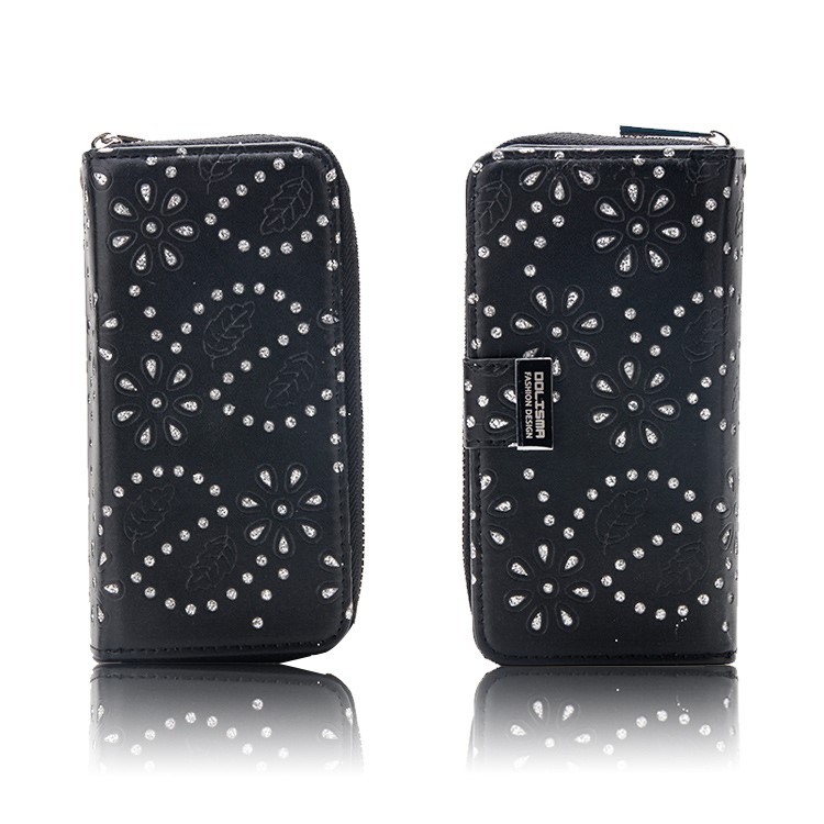 Glittery Flower Leaf Leather Wallet + Detachable TPU Back Case for Samsung Galaxy S8 G950 - Blak-1