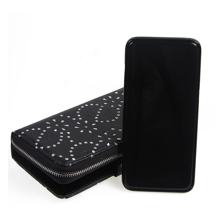 Glittery Flower Leaf Leather Wallet + Detachable TPU Back Case for Samsung Galaxy S8 G950 - Blak-3