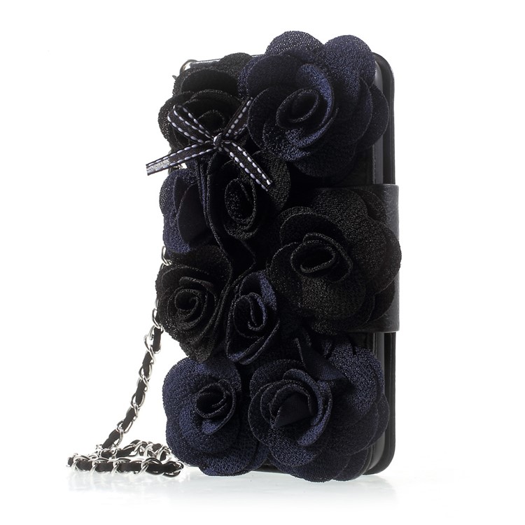 3D Roses Decor Leather Wallet Mobile Phone Case with Lanyard for Samsung Galaxy S7 G930 - Black-3