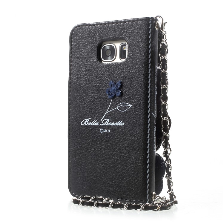 3D Roses Decor Leather Wallet Mobile Phone Case with Lanyard for Samsung Galaxy S7 G930 - Black-4