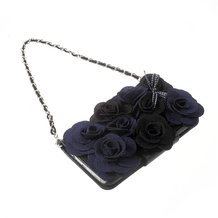 3D Roses Decor Leather Wallet Mobile Phone Case with Lanyard for Samsung Galaxy S7 G930 - Black-5