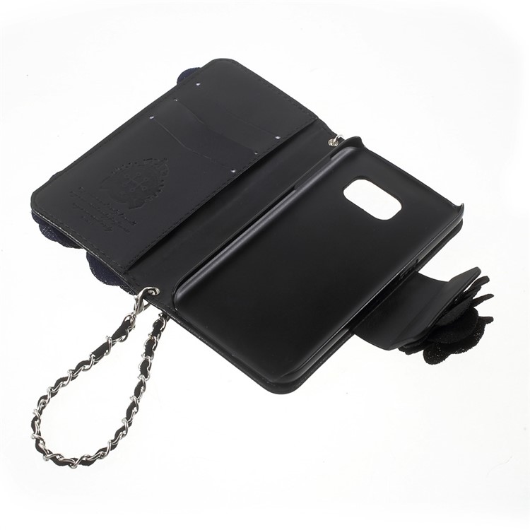3D Roses Decor Leather Wallet Mobile Phone Case with Lanyard for Samsung Galaxy S7 G930 - Black-7