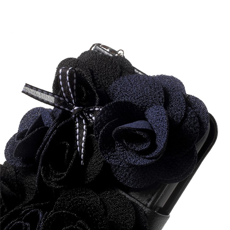 3D Roses Decor Leather Wallet Mobile Phone Case with Lanyard for Samsung Galaxy S7 G930 - Black-8
