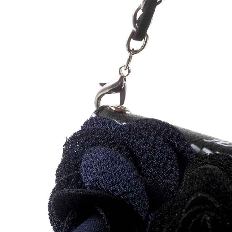 3D Roses Decor Leather Wallet Mobile Phone Case with Lanyard for Samsung Galaxy S7 G930 - Black-9