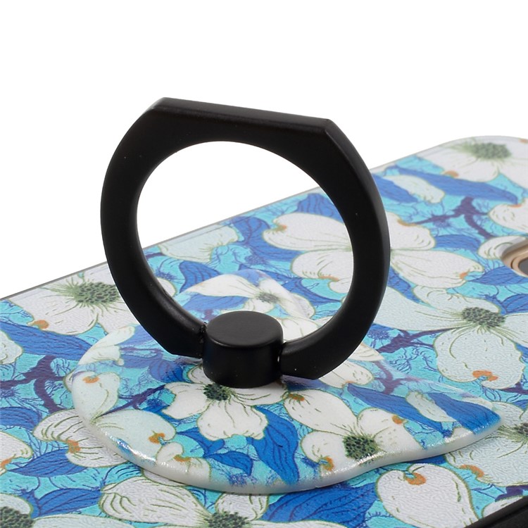 Patterned TPU PC Back Case with Finger Grip Ring for Samsung Galaxy A5 (2017) - White Flowers Blue Background-11