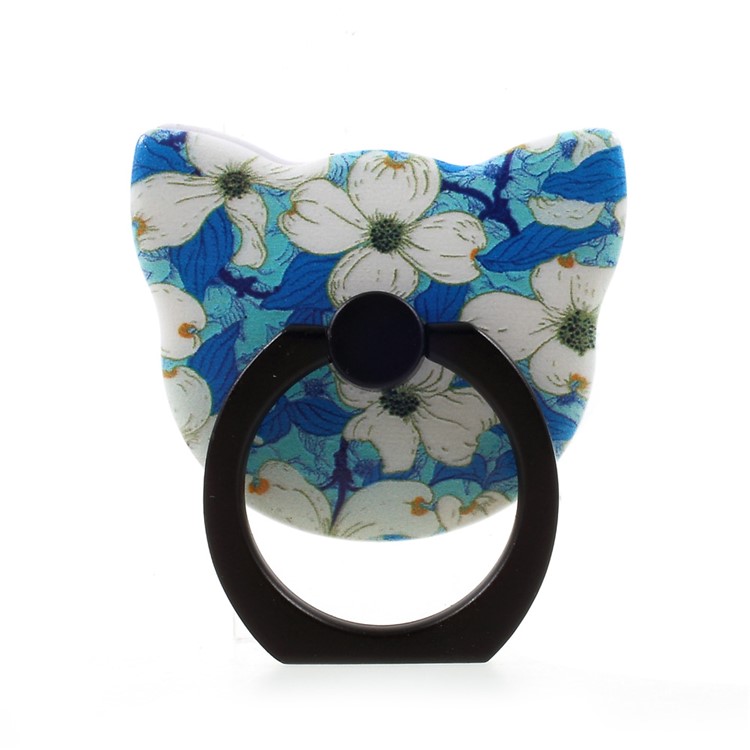 Embossed TPU Plastic Phone Case with Finger Ring Stand for Samsung Galaxy A3 (2017) - White Flowers Blue Background-10