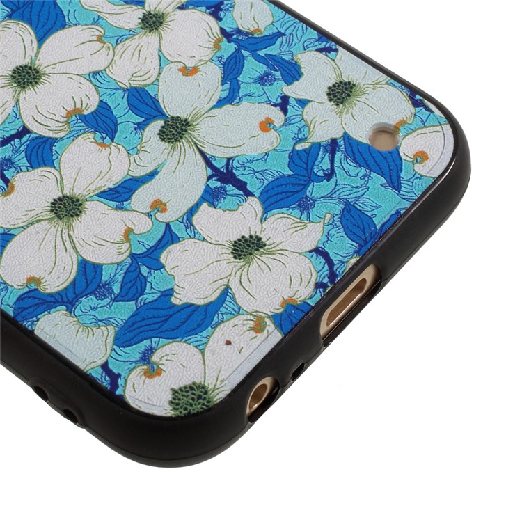 Embossed TPU Plastic Phone Case with Finger Ring Stand for Samsung Galaxy A3 (2017) - White Flowers Blue Background-9