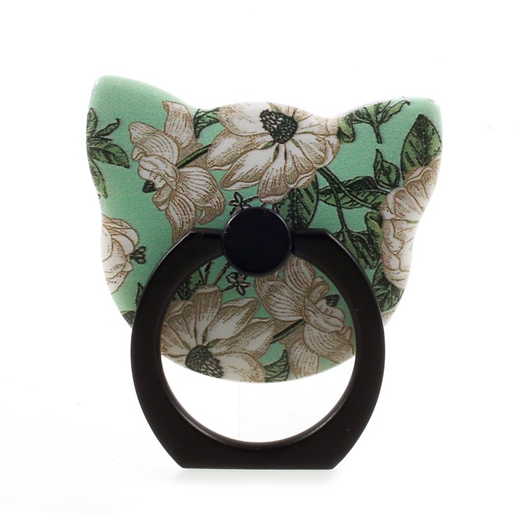 For Samsung Galaxy A3 (2017) TPU + PC Embossment Case with Finger Ring Stand - White Flowers Green Background-4