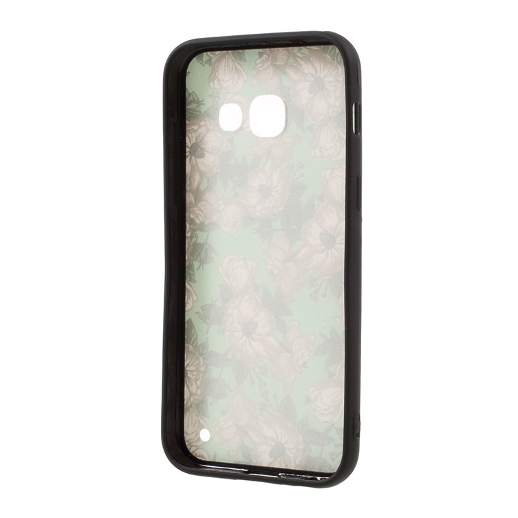 For Samsung Galaxy A3 (2017) TPU + PC Embossment Case with Finger Ring Stand - White Flowers Green Background-8