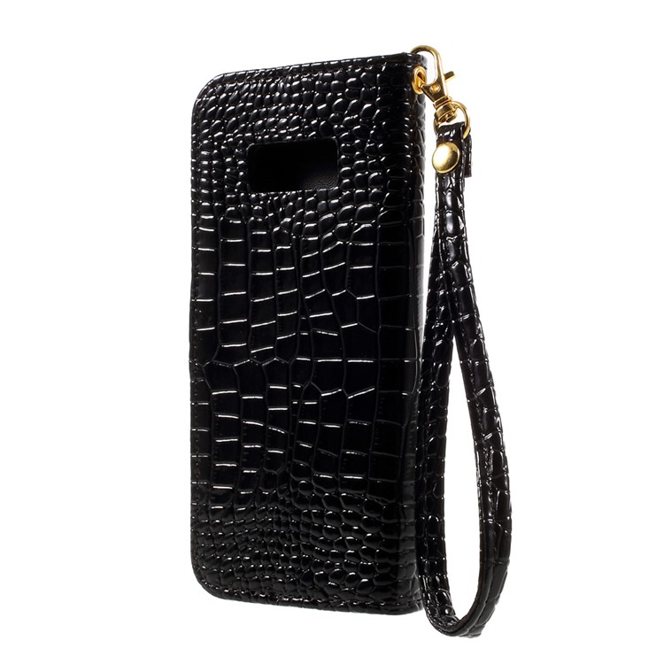 For Samsung Galaxy S8 G950 Crocodile Texture Wallet Leather Stand Case with Wrist Strap - Black-2