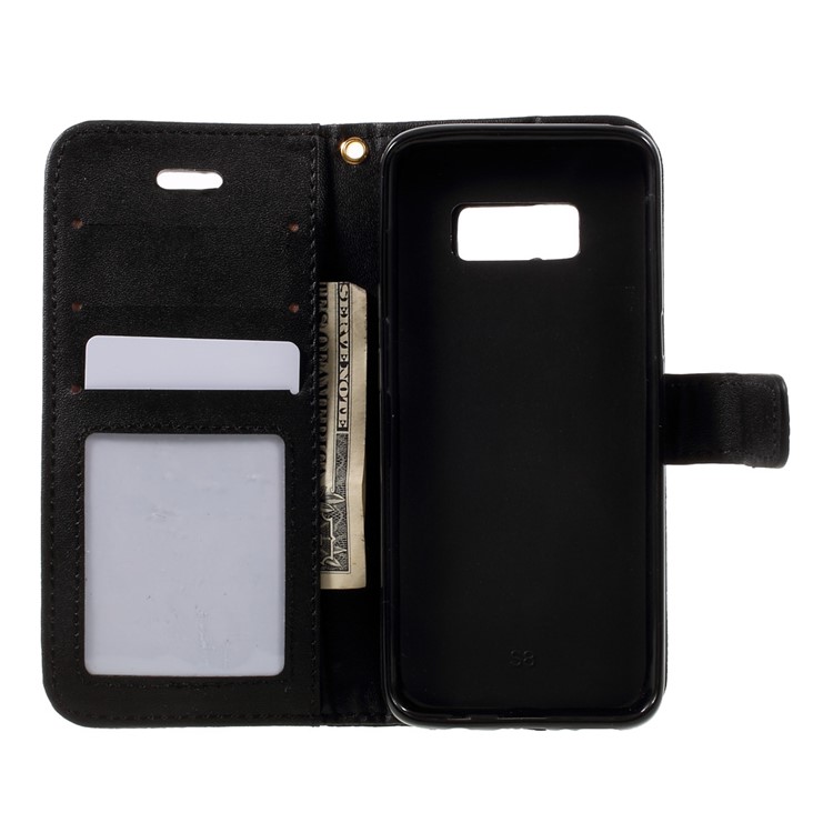 For Samsung Galaxy S8 G950 Crocodile Texture Wallet Leather Stand Case with Wrist Strap - Black-6