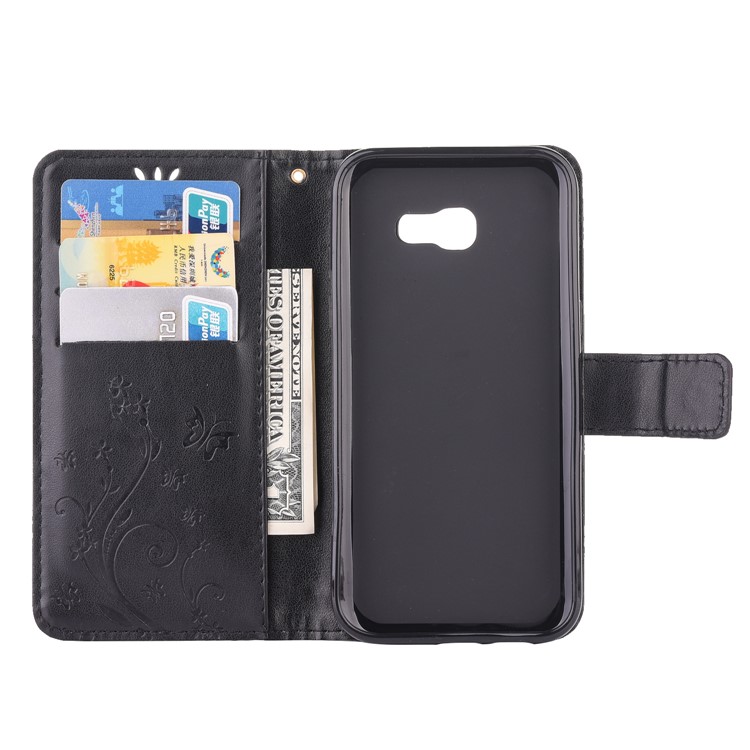 Imprinted Pattern Rhinestone Leather Wallet Case with Strap for Samsung Galaxy A5 (2017) - Black-5