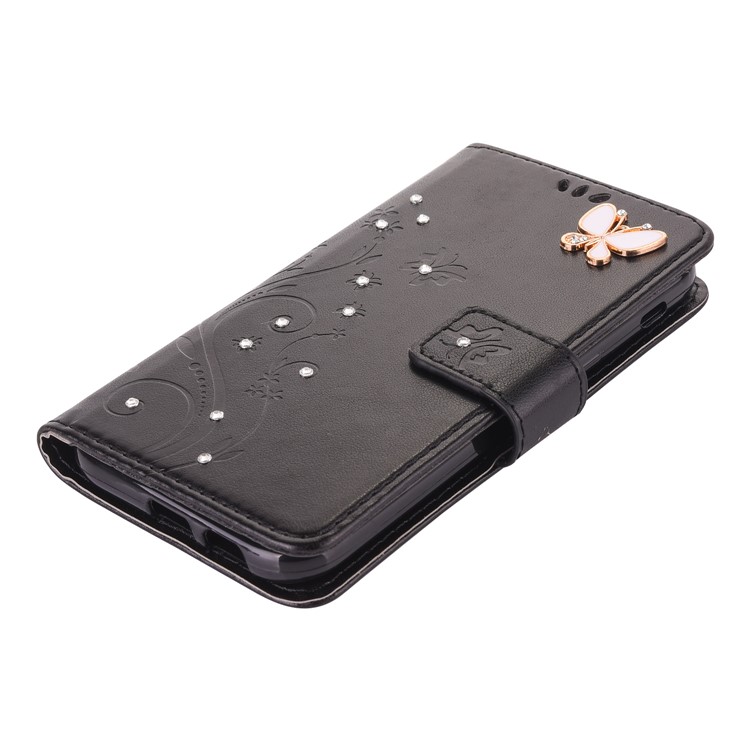 Imprinted Pattern Rhinestone Leather Wallet Case with Strap for Samsung Galaxy A5 (2017) - Black-6