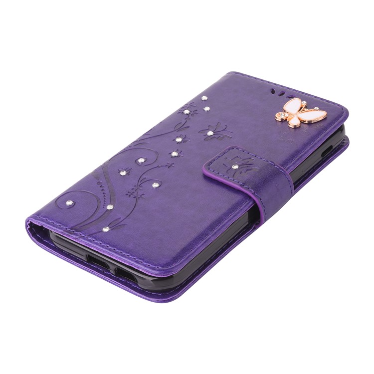 Rhinestone Imprinted Pattern Leather Wallet Phone Shell for Samsung Galaxy A5 (2017) - Dark Purple-1