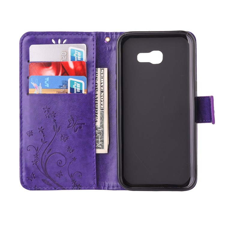 Rhinestone Imprinted Pattern Leather Wallet Phone Shell for Samsung Galaxy A5 (2017) - Dark Purple-2