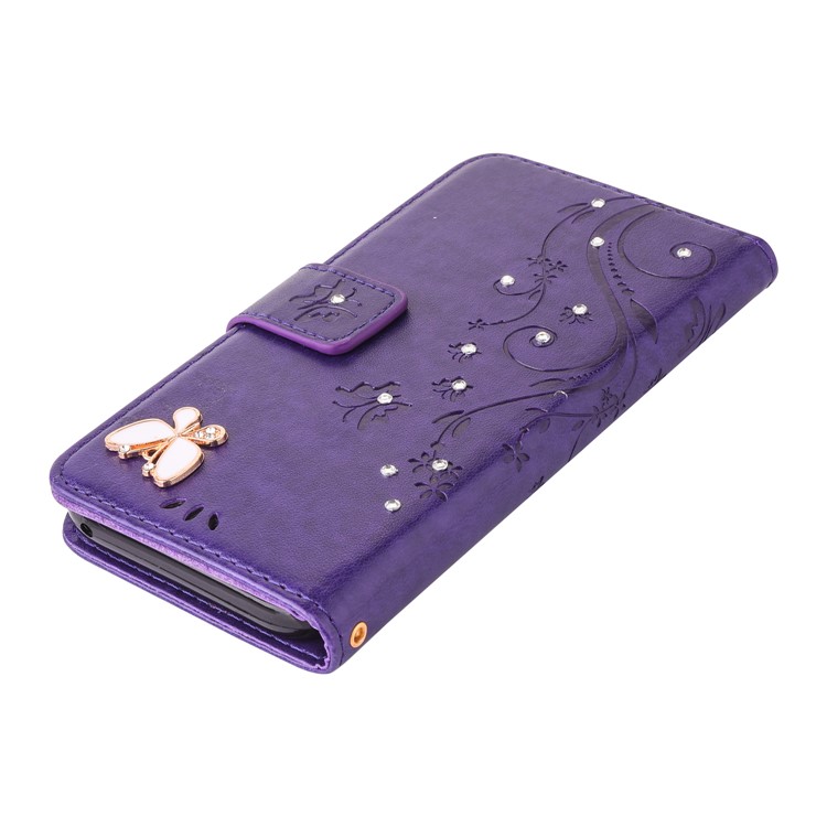 Rhinestone Imprinted Pattern Leather Wallet Phone Shell for Samsung Galaxy A5 (2017) - Dark Purple-7