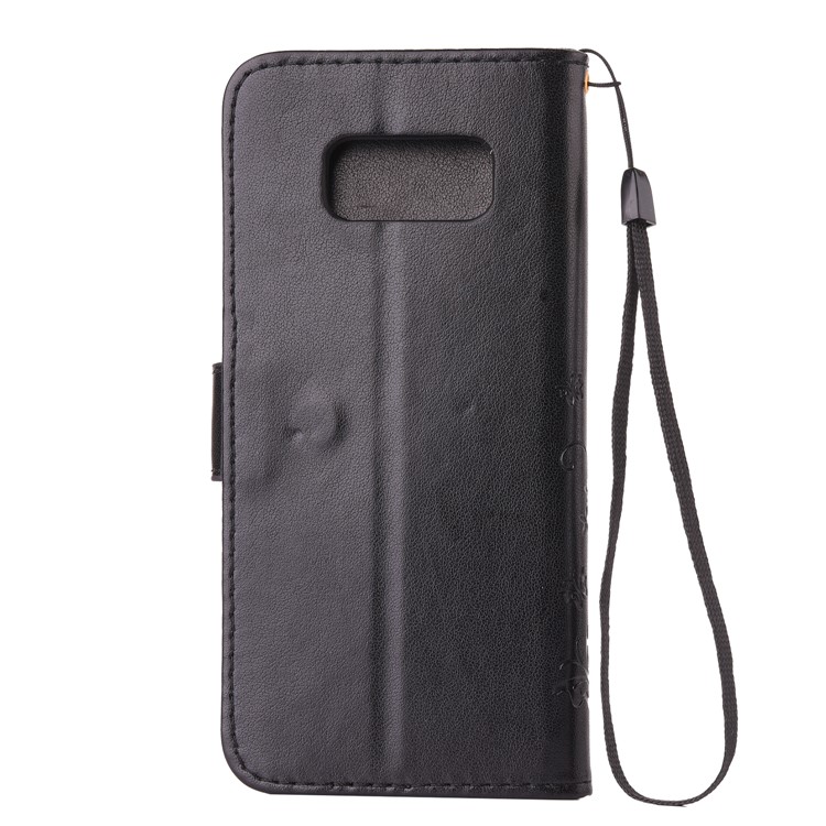 Imprint Flower Rhinestone Wallet Stand Leather Cell Phone Case for Samsung Galaxy S8 - Black-2