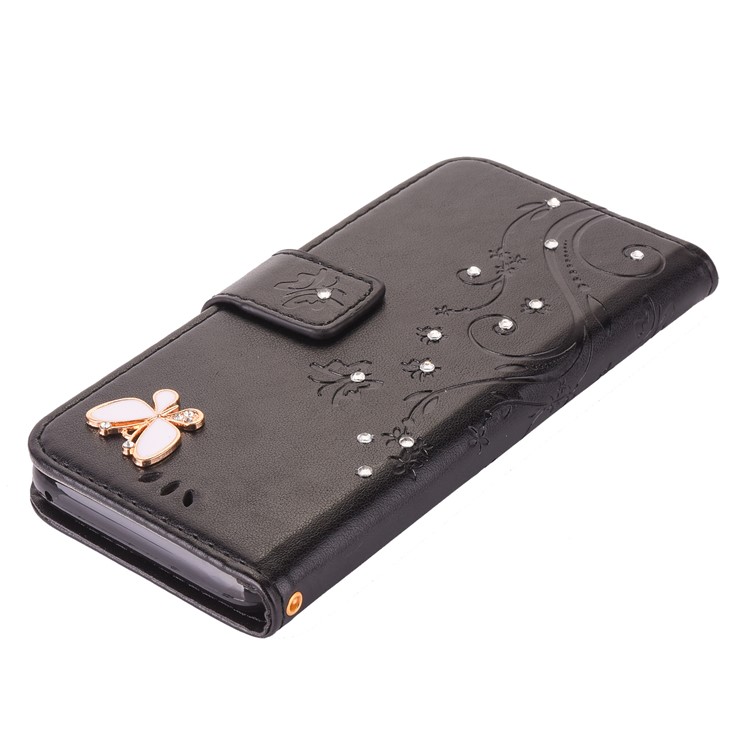 Imprint Flower Rhinestone Wallet Stand Leather Cell Phone Case for Samsung Galaxy S8 - Black-7