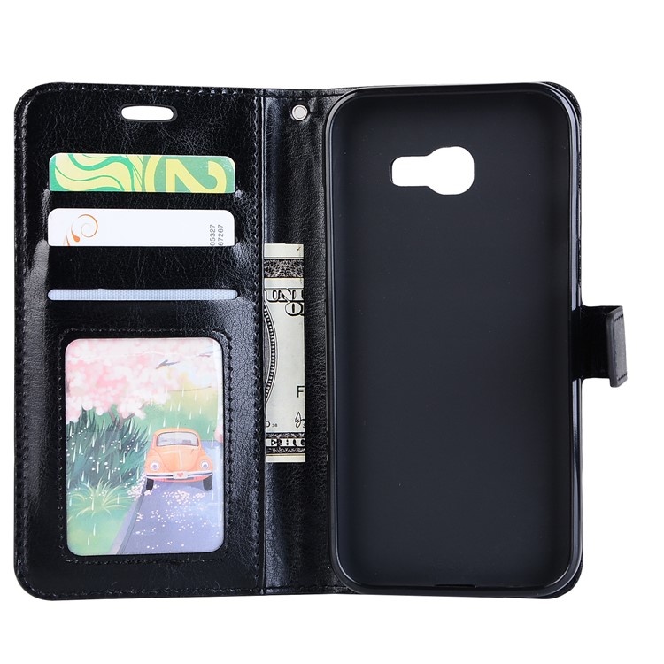 Crazy Horse Leather Wallet Smartphone Cover with Handy Strap for Samsung Galaxy A3 (2017) - Black-5