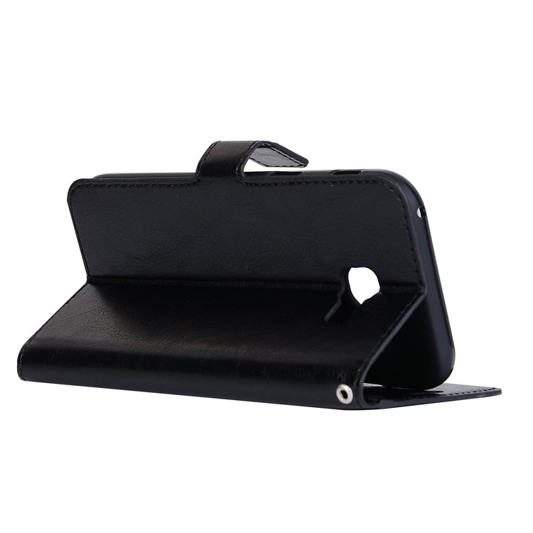 Crazy Horse Leather Wallet Stand Case with Strap for Samsung Galaxy A5 (2017) SM-A520F - Black-4