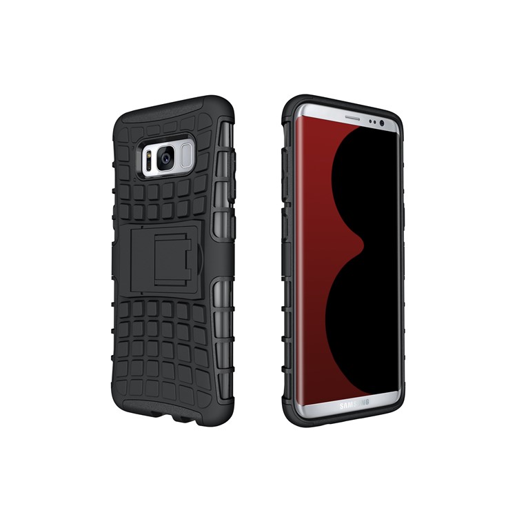 Hybrid PC TPU Phone Case with Kickstand for Samsung Galaxy S8 G950 - Black-4