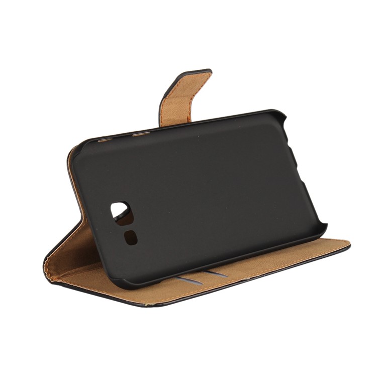 Genuine Split Leather Wallet Case with Stand for Samsung Galaxy A7 (2017)- Black-2